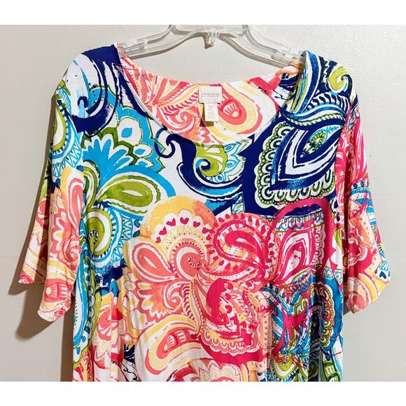 Chico's Bright Colors Paisley Print Short Sleeve Shift Dress Petite Size 16 (3) - Picture 2 of 9